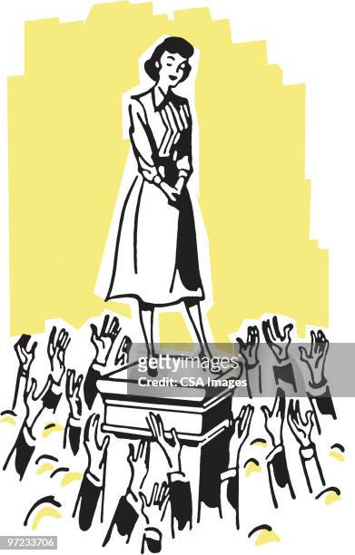 woman on pedastal - file clerk stock illustrations