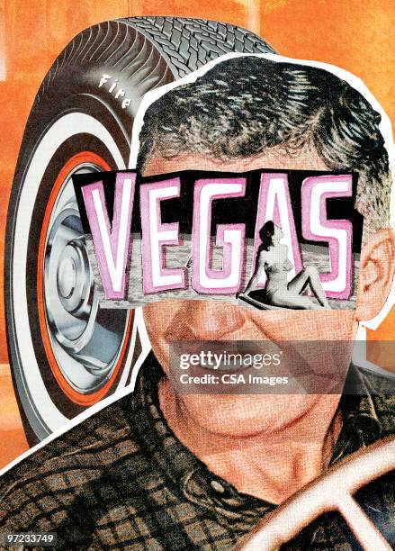 vegas man with tire - las vegas stock illustrations