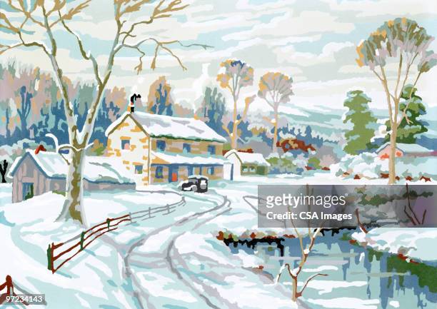 winter scene - painting art product stock illustrations