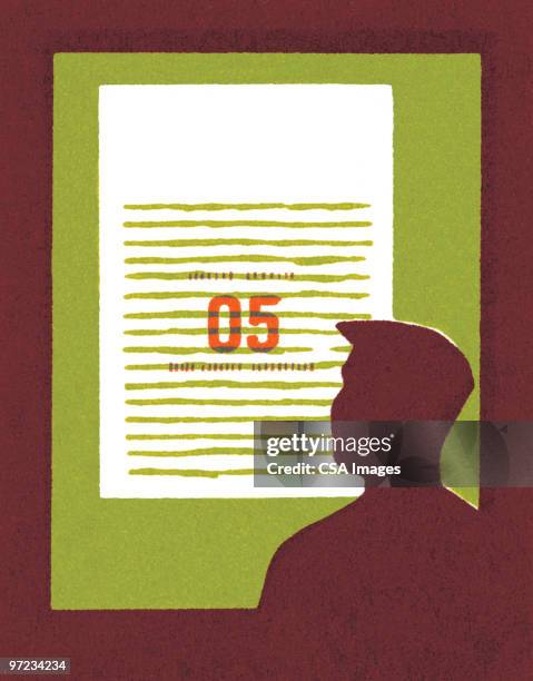 man looking at poster - learning portal stock illustrations