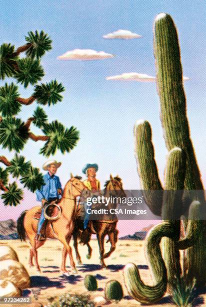 cowboys in the desert - kaktus stock-grafiken, -clipart, -cartoons und -symbole