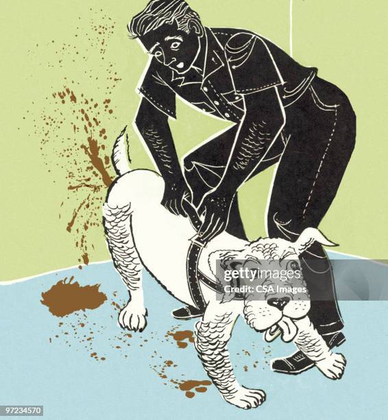 man with dog - squeeze stock illustrations