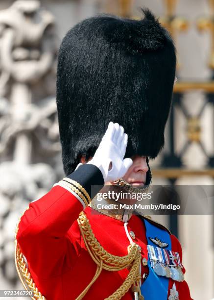 Prince Andrew, Duke of York rides on horseback down The Mall during Trooping The Colour 2018 on June 9, 2018 in London, England. The annual ceremony,...