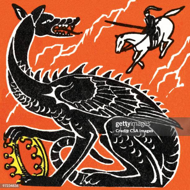 dragon and knight - dragon stock illustrations