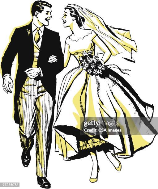 newlyweds - wedding party stock illustrations