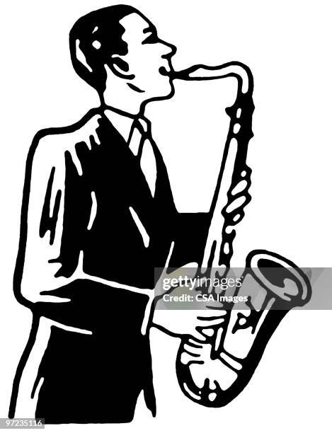 stockillustraties, clipart, cartoons en iconen met saxophonist - saxaphone