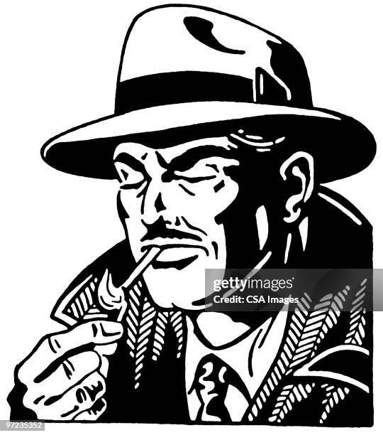 detective - man smoking cigarette stock illustrations