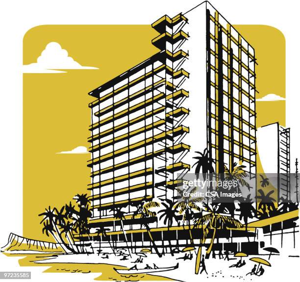 beach hotel - inn stock illustrations