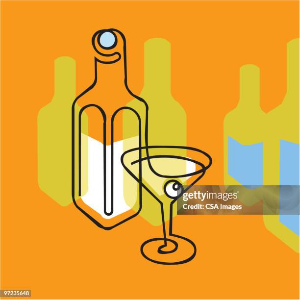 cocktails - champagne bottle isolated stock illustrations