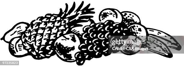 fruit - fresh pineapple chunks stock illustrations