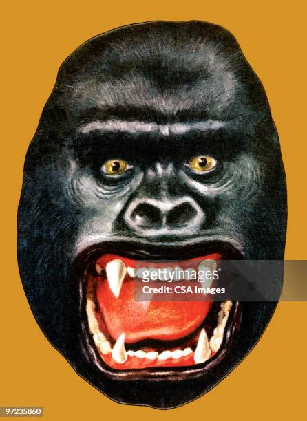 ilustraciones, imágenes clip art, dibujos animados e iconos de stock de gorilla - boca de animal