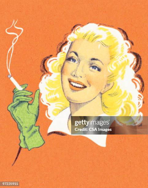 stockillustraties, clipart, cartoons en iconen met blond woman smoking - beautiful women smoking cigarettes