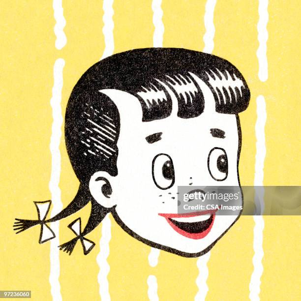 girl with pigtails - ponytail stock illustrations