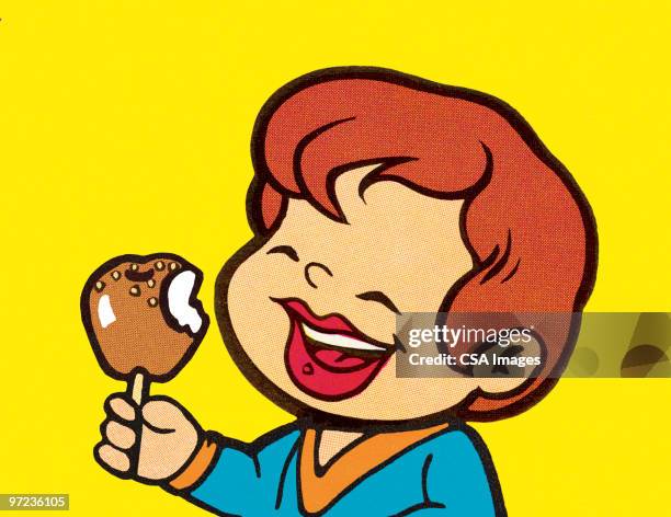 caramel apple - child eating stock illustrations