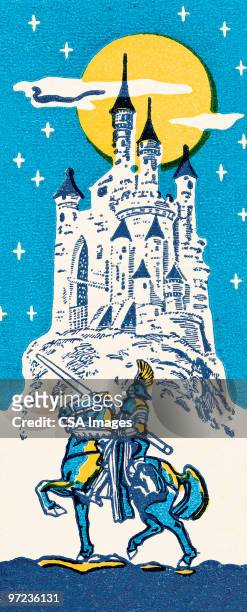 knight going to a castle - prinz königliche persönlichkeit stock-grafiken, -clipart, -cartoons und -symbole
