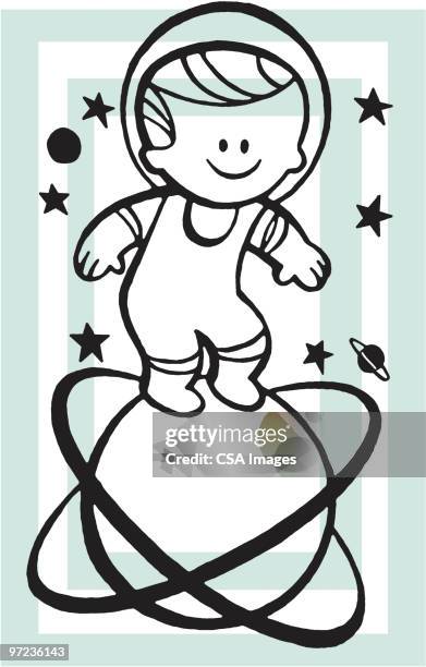 boy on top of a planet - boy astronaut stock illustrations