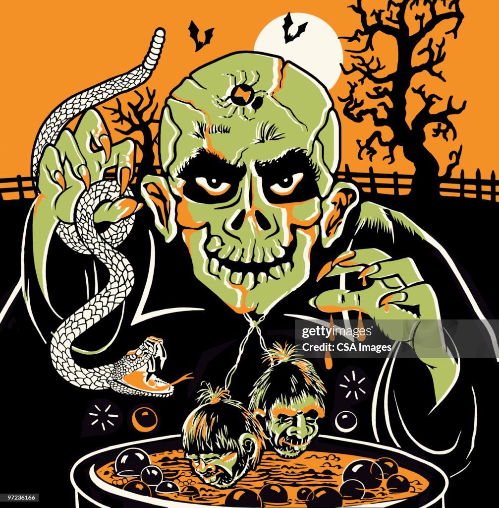 Zombie at Cauldron on Halloween