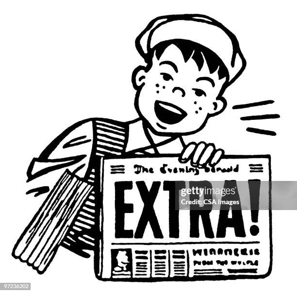 stockillustraties, clipart, cartoons en iconen met extra - newspaper boy