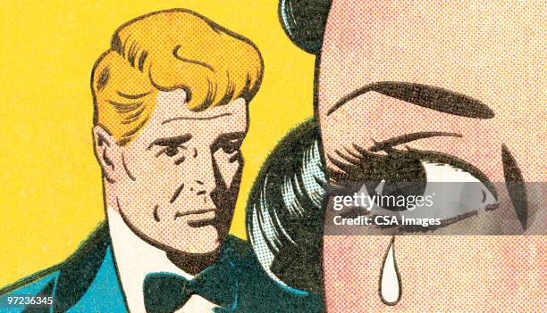 brunette crying - teardrop stock illustrations