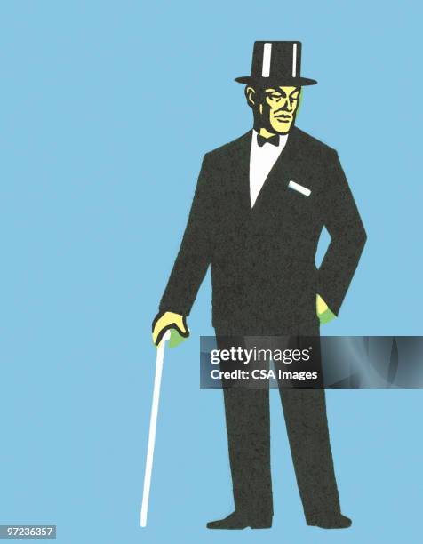 man in tuxedo and top hat - top hat tuxedos stock illustrations