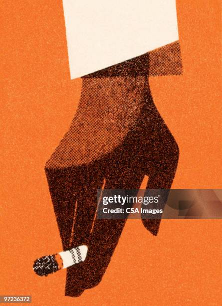 hand with cigarette - zigarette stock-grafiken, -clipart, -cartoons und -symbole