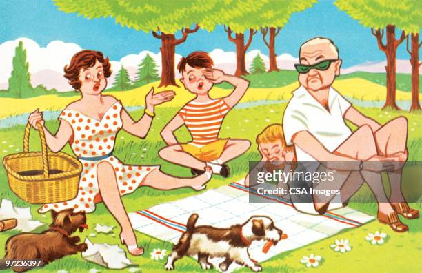 picnic - family at a picnic stock illustrations