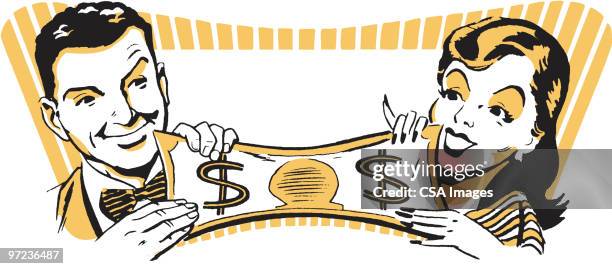 stretching their dollar - married money stock illustrations