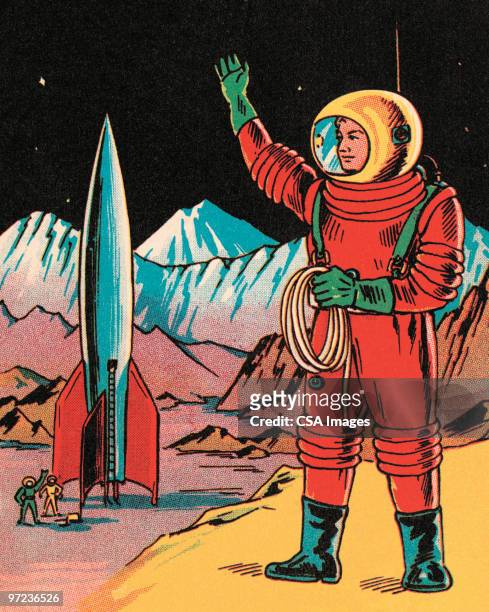 ilustraciones, imágenes clip art, dibujos animados e iconos de stock de space explorer - pop fly