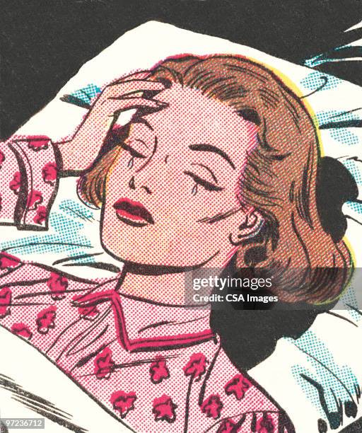 woman crying - sleep illustration stock illustrations