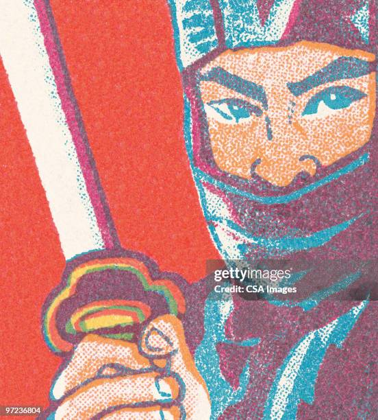 asian man - sword stock illustrations