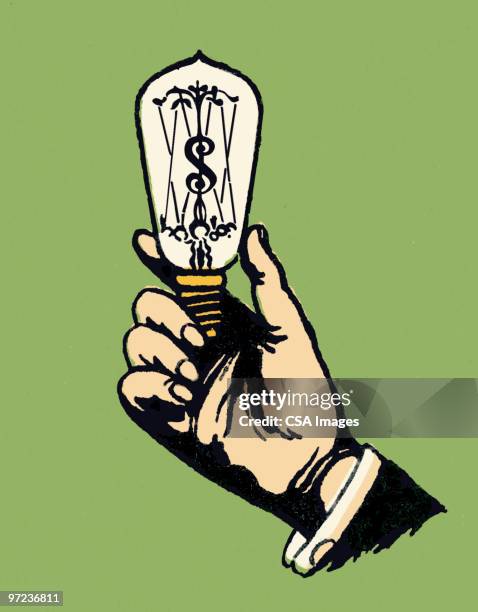 lightbulb in hand - money clip stock illustrations