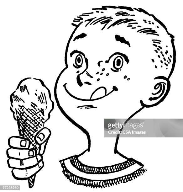 boy with ice cream - eating ice cream stock illustrations