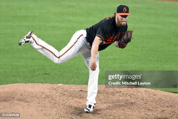 Andrew Cashner of the Baltimore Orioles pitches during a baseball game against the New York Yankees at Oriole Park at Camden Yards on June 1, 2018 in...