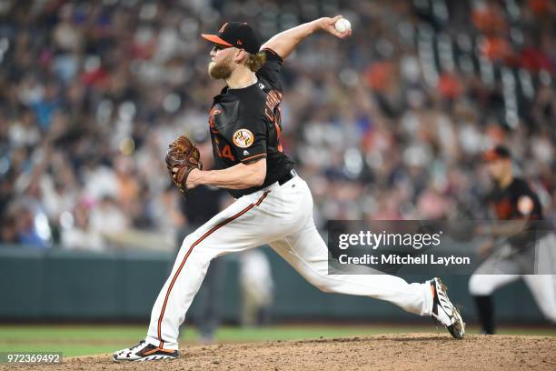 Andrew Cashner of the Baltimore Orioles pitches during a baseball game against the New York Yankees at Oriole Park at Camden Yards on June 1, 2018 in...