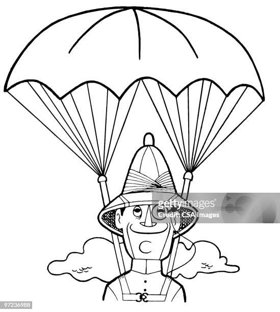 stockillustraties, clipart, cartoons en iconen met man with parachute - paratrooper