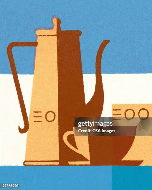 coffee pitcher and cup - empty coffee pot stock illustrations