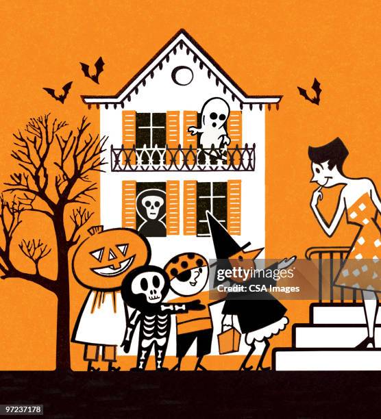 halloween trick or treating - disguise stock illustrations