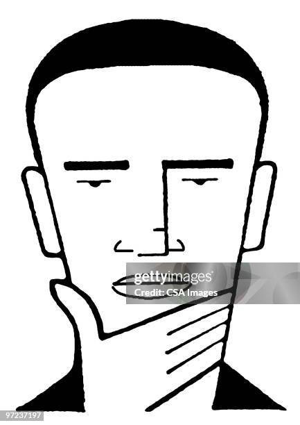 man with hand on face - one mature man only stock illustrations