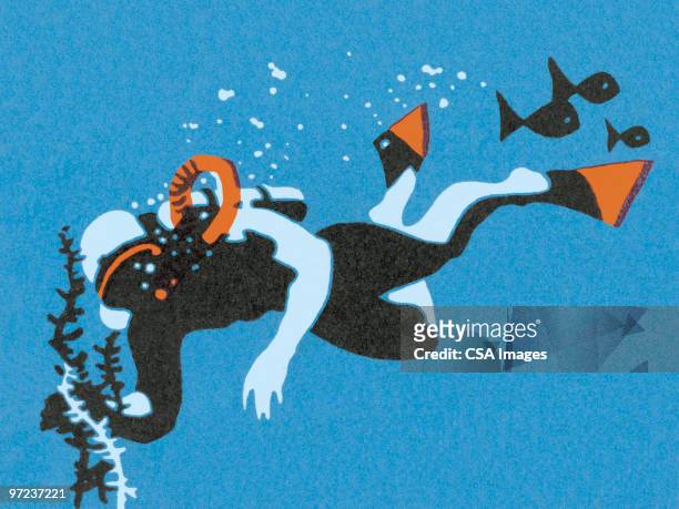 scuba diver - diving into water stock illustrations
