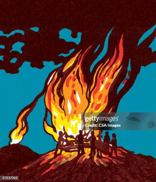 campfire - 20th century stock illustrations