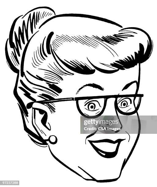 older woman with glasses - hair bun stock illustrations