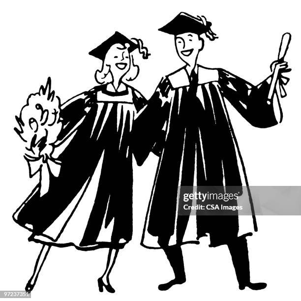 two graduates - two students working stock illustrations