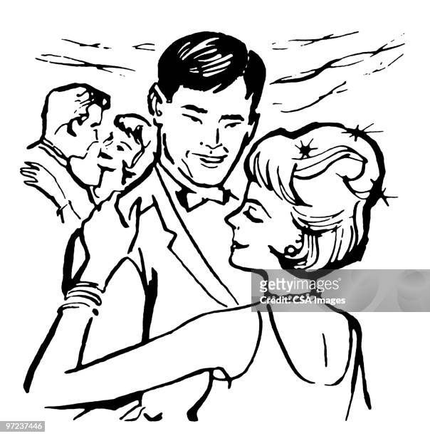 young couple dancing - evening dress stock illustrations