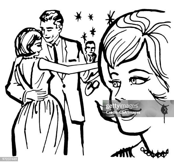 young couples dancing - evening dress stock illustrations