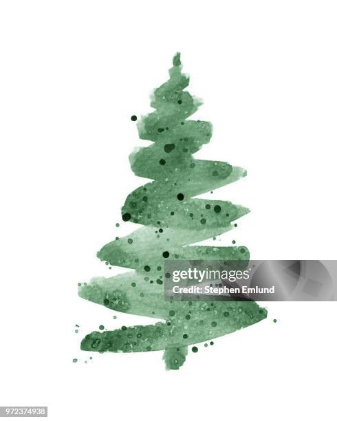 watercolor christmas tree isolated on white background - trees clipart stock illustrations