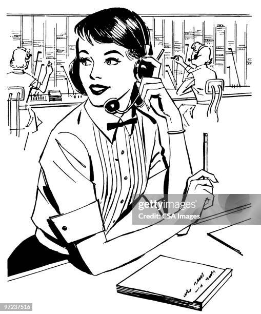 stockillustraties, clipart, cartoons en iconen met telephone operator - administratief medewerker