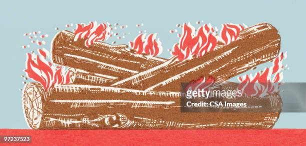 log fire - fireplace stock illustrations
