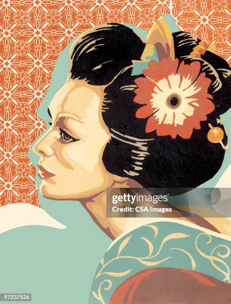 geisha - blumen als accessoire stock-grafiken, -clipart, -cartoons und -symbole