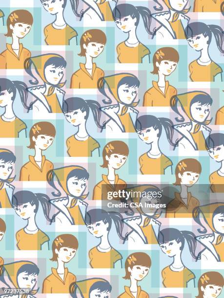 women's head pattern - headscarf stock illustrations