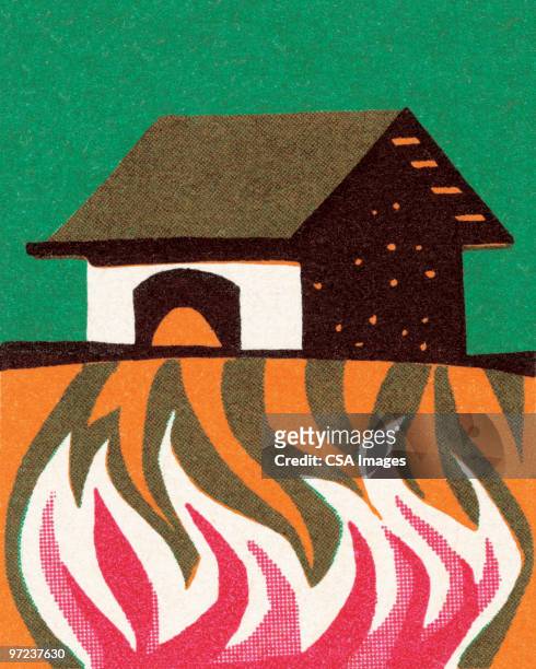 house on fire - fire stock illustrations